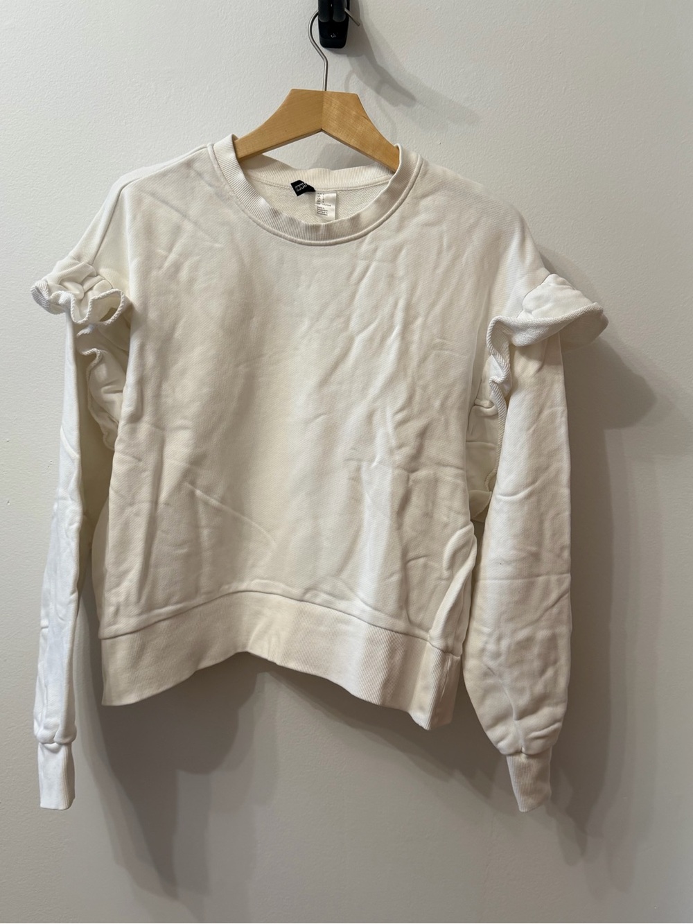 Divided White Ruffle-Shoulder Crewneck Sweatshirt